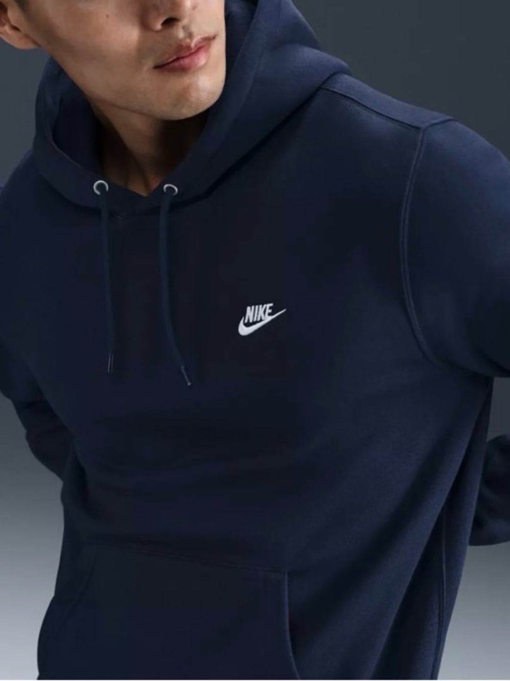 NEW L Nike Men's Club Fleece Hoodie Hooded sweatshirt navy blue size Large
